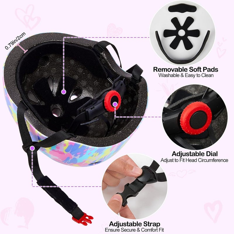 FIODAY Kids Helmet, Bike Helmets for Kids 8-14 with Knee Pads and Elbow Pads Wrist Guards, Adjustable Youth Girls Bike Helmet with DIY Cat Ears Skateboard Helmet for Scooter Skating Cycling - Image 4